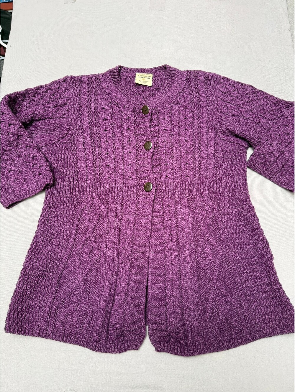 Vintage Kilronan Knitwear Purple Merino Wool Cardigan - L